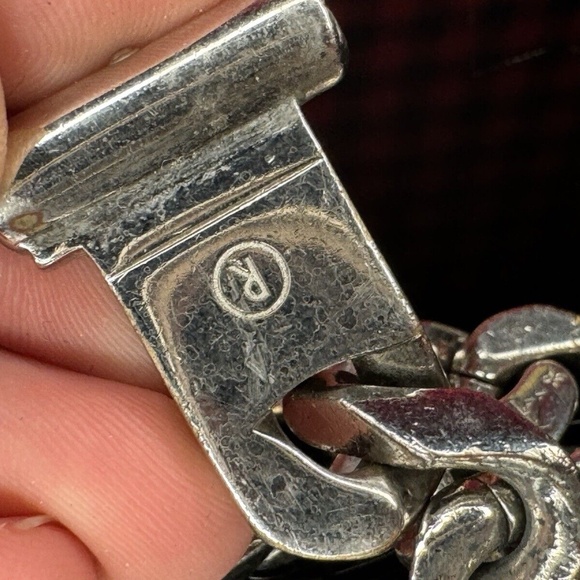 LOUIS VUITTON M68273 Brass Metal LV Chain Links M Bracelet Silver Unisex Z000621 - Picture 7 of 15